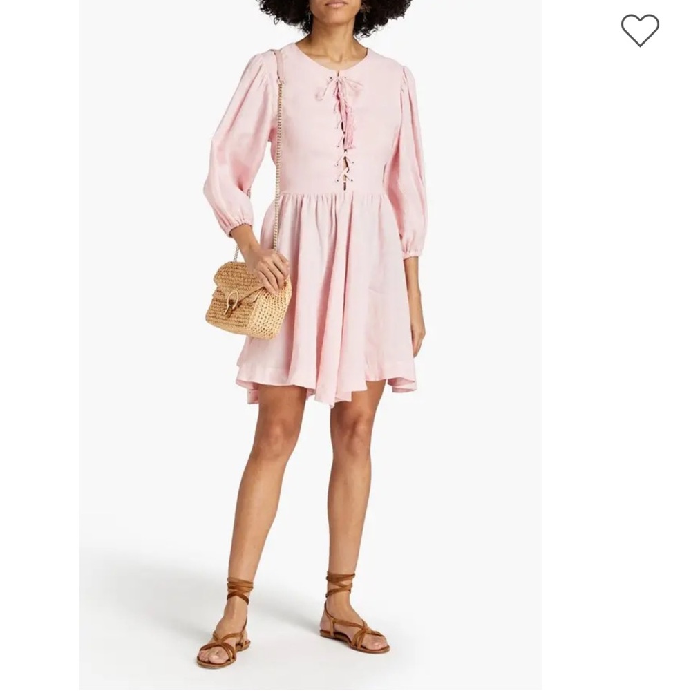 FIL DE VIE Lace-Up Gathered Ramie Mini Dress Size Small imperfect condition